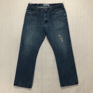 Wrangler Relaxed Fit Straight Leg Blue Denim Jeans Mens Size 38x32 Distressed